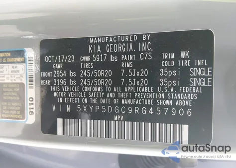 2024 Kia Telluride Sx X-Line z USA, uszkodzony, nr VIN 5XYP5DGC9RG457906